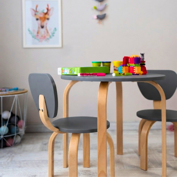 Dětský stolek Zukko Gekko Kids. Tmavě šedá / Přírodní buk